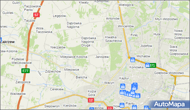 mapa Janiszew gmina Zakrzew, Janiszew gmina Zakrzew na mapie Targeo