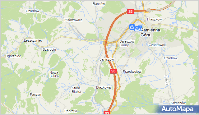 mapa Janiszów gmina Kamienna Góra, Janiszów gmina Kamienna Góra na mapie Targeo
