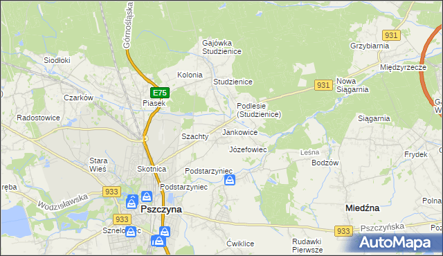 mapa Jankowice gmina Pszczyna, Jankowice gmina Pszczyna na mapie Targeo