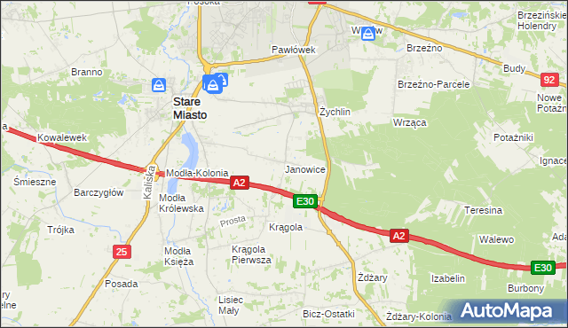 mapa Janowice gmina Stare Miasto, Janowice gmina Stare Miasto na mapie Targeo