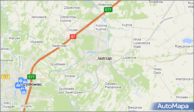 mapa Jastrząb powiat szydłowiecki, Jastrząb powiat szydłowiecki na mapie Targeo