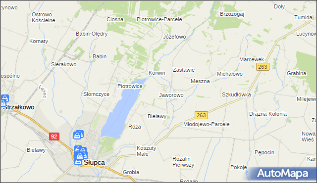 mapa Jaworowo gmina Słupca, Jaworowo gmina Słupca na mapie Targeo