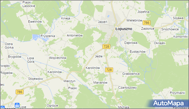 mapa Jedle gmina Łopuszno, Jedle gmina Łopuszno na mapie Targeo