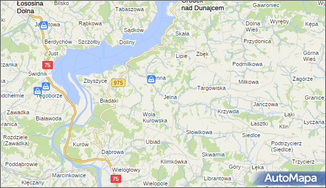 mapa Jelna gmina Gródek nad Dunajcem, Jelna gmina Gródek nad Dunajcem na mapie Targeo