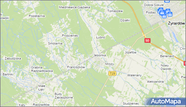 mapa Jesionka gmina Wiskitki, Jesionka gmina Wiskitki na mapie Targeo