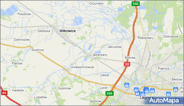 mapa Jezierzany gmina Miłkowice, Jezierzany gmina Miłkowice na mapie Targeo