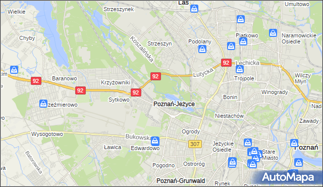 mapa Jeżyce gmina Poznań, Jeżyce gmina Poznań na mapie Targeo