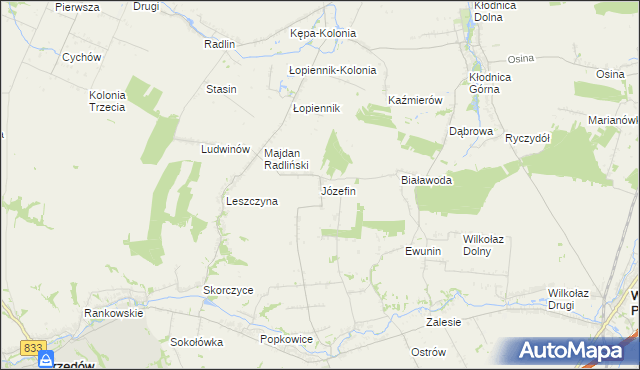 mapa Józefin gmina Urzędów, Józefin gmina Urzędów na mapie Targeo