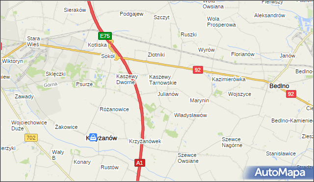 mapa Julianów gmina Krzyżanów, Julianów gmina Krzyżanów na mapie Targeo