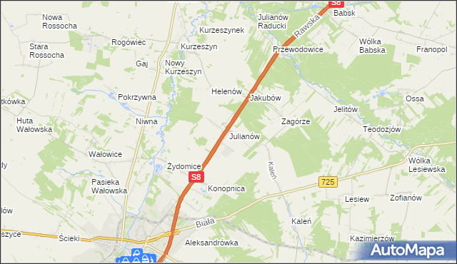 mapa Julianów gmina Rawa Mazowiecka, Julianów gmina Rawa Mazowiecka na mapie Targeo