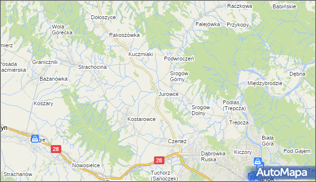 mapa Jurowce gmina Sanok, Jurowce gmina Sanok na mapie Targeo