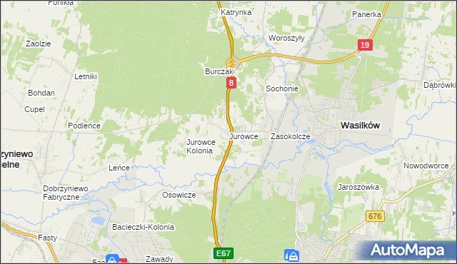mapa Jurowce gmina Wasilków, Jurowce gmina Wasilków na mapie Targeo