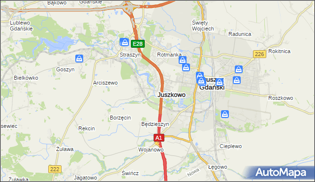 mapa Juszkowo, Juszkowo na mapie Targeo