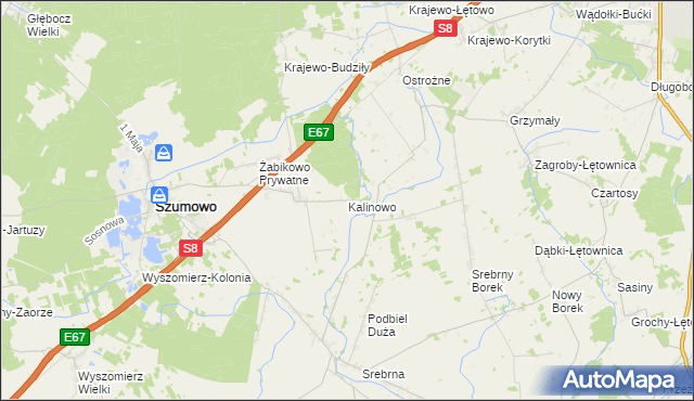 mapa Kalinowo gmina Szumowo, Kalinowo gmina Szumowo na mapie Targeo