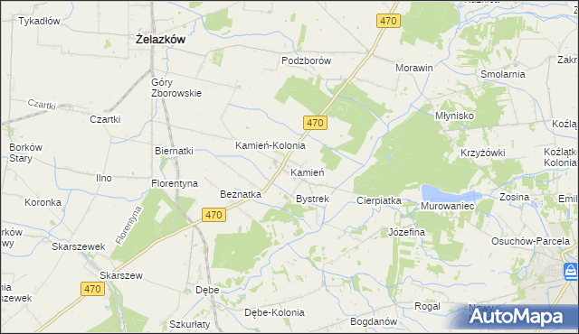 mapa Kamień gmina Ceków-Kolonia, Kamień gmina Ceków-Kolonia na mapie Targeo