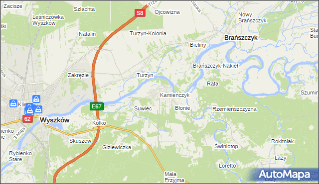 mapa Kamieńczyk gmina Wyszków, Kamieńczyk gmina Wyszków na mapie Targeo