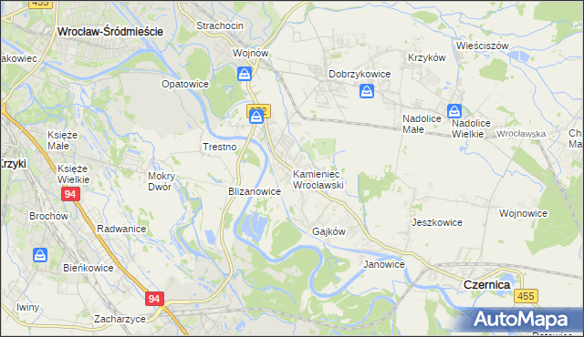mapa Kamieniec Wrocławski, Kamieniec Wrocławski na mapie Targeo