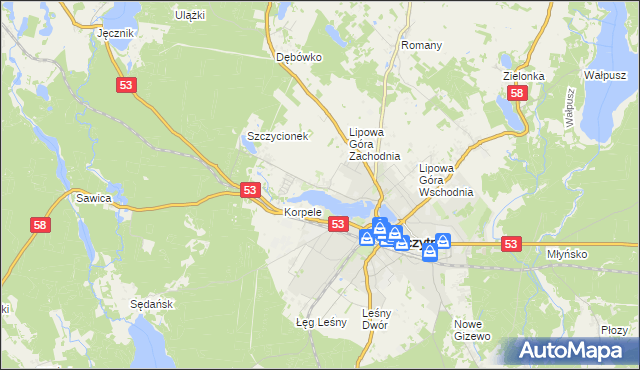 mapa Kamionek gmina Szczytno, Kamionek gmina Szczytno na mapie Targeo