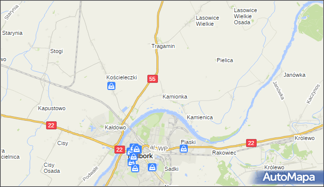 mapa Kamionka gmina Malbork, Kamionka gmina Malbork na mapie Targeo