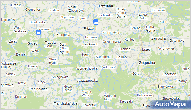 mapa Kamionna gmina Trzciana, Kamionna gmina Trzciana na mapie Targeo