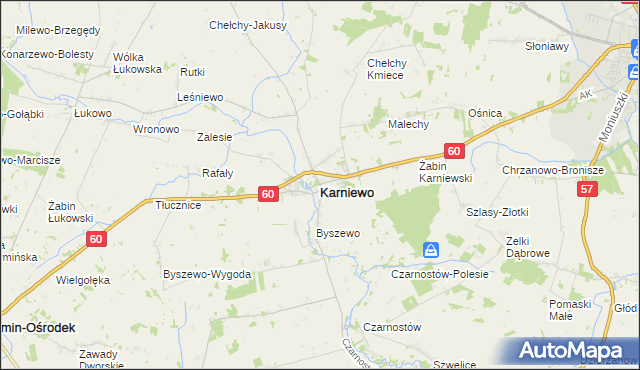 mapa Karniewo powiat makowski, Karniewo powiat makowski na mapie Targeo