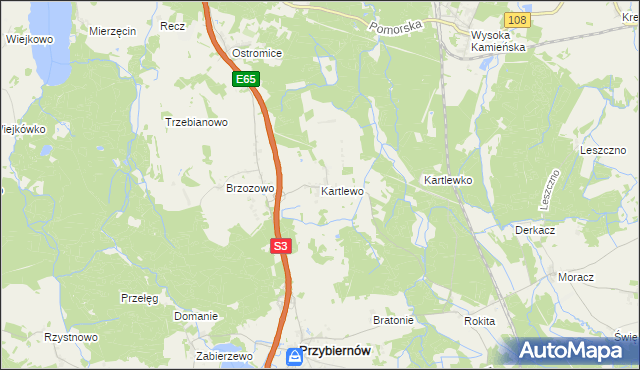 mapa Kartlewo gmina Przybiernów, Kartlewo gmina Przybiernów na mapie Targeo