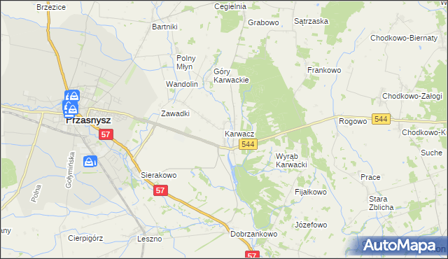 mapa Karwacz gmina Przasnysz, Karwacz gmina Przasnysz na mapie Targeo