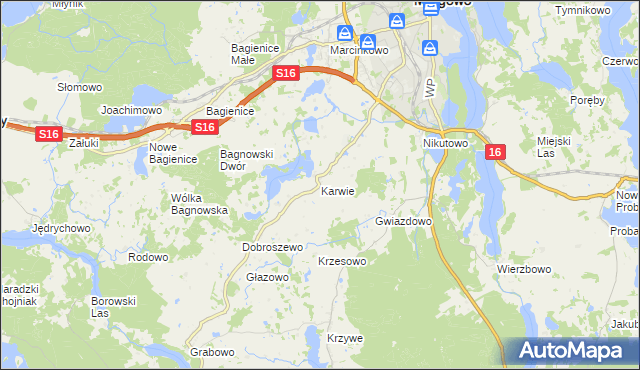 mapa Karwie gmina Mrągowo, Karwie gmina Mrągowo na mapie Targeo