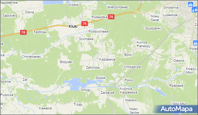 mapa Kaszewice, Kaszewice na mapie Targeo