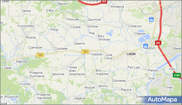 mapa Kaszów gmina Liszki, Kaszów gmina Liszki na mapie Targeo