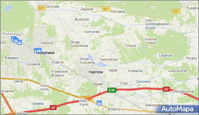 mapa Kazimierów gmina Halinów, Kazimierów gmina Halinów na mapie Targeo