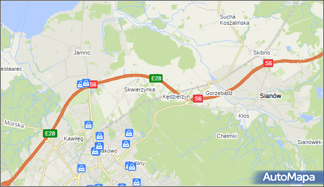 mapa Kędzierzyn gmina Sianów, Kędzierzyn gmina Sianów na mapie Targeo