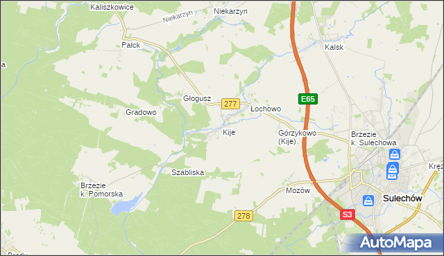 mapa Kije gmina Sulechów, Kije gmina Sulechów na mapie Targeo