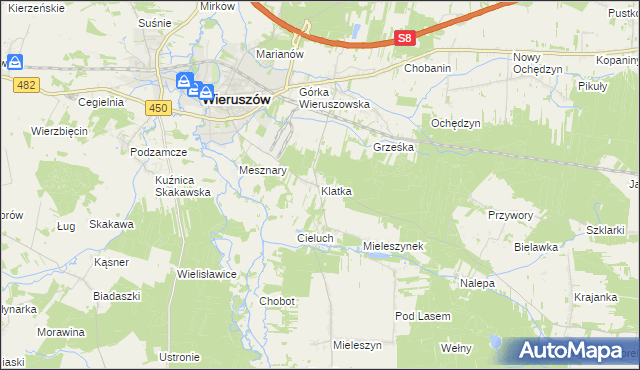 mapa Klatka gmina Wieruszów, Klatka gmina Wieruszów na mapie Targeo