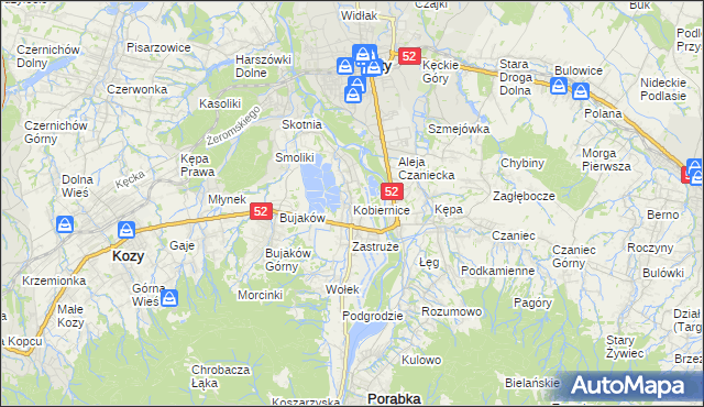mapa Kobiernice, Kobiernice na mapie Targeo