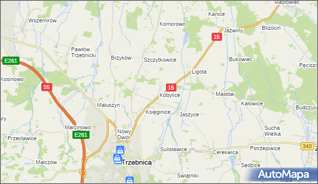 mapa Kobylice gmina Trzebnica, Kobylice gmina Trzebnica na mapie Targeo