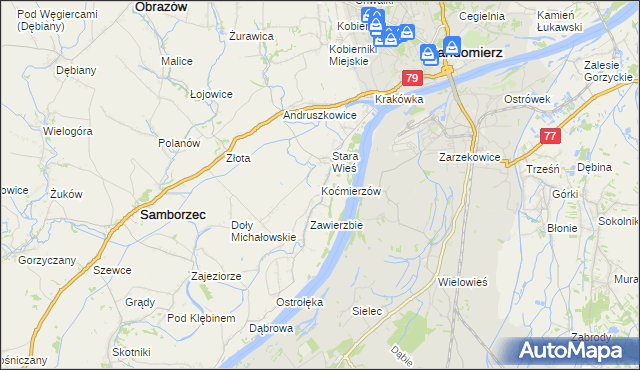 mapa Koćmierzów, Koćmierzów na mapie Targeo
