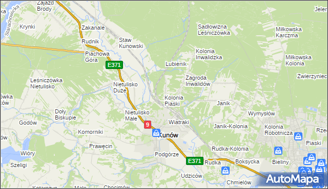 mapa Kolonia Piaski gmina Kunów, Kolonia Piaski gmina Kunów na mapie Targeo