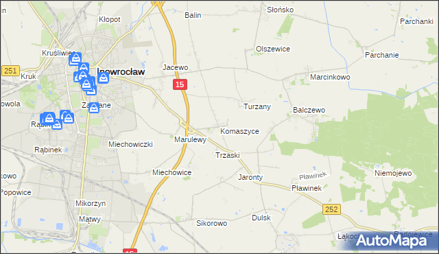mapa Komaszyce gmina Inowrocław, Komaszyce gmina Inowrocław na mapie Targeo