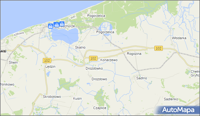 mapa Konarzewo gmina Karnice, Konarzewo gmina Karnice na mapie Targeo