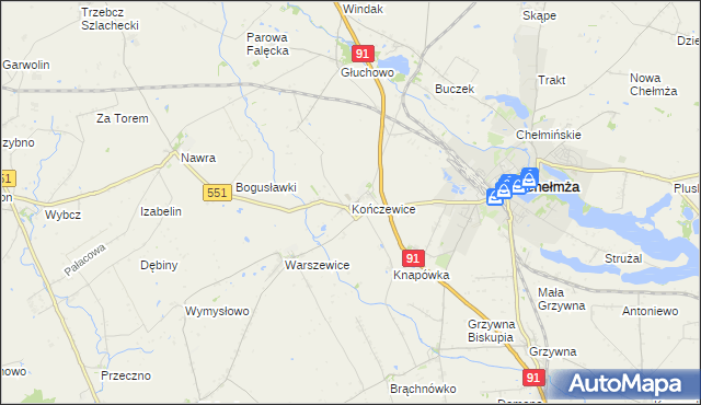 mapa Kończewice gmina Chełmża, Kończewice gmina Chełmża na mapie Targeo