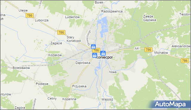 mapa Koniecpol, Koniecpol na mapie Targeo