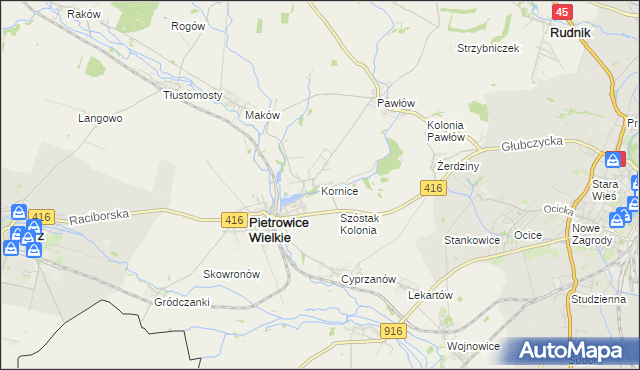 mapa Kornice, Kornice na mapie Targeo