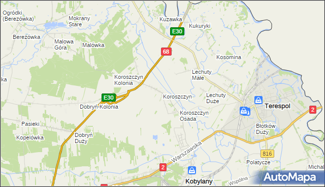 mapa Koroszczyn, Koroszczyn na mapie Targeo