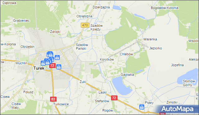 mapa Korytków gmina Turek, Korytków gmina Turek na mapie Targeo