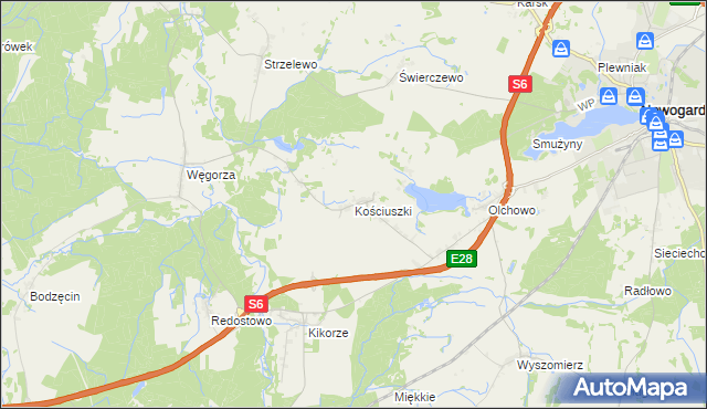 mapa Kościuszki gmina Osina, Kościuszki gmina Osina na mapie Targeo