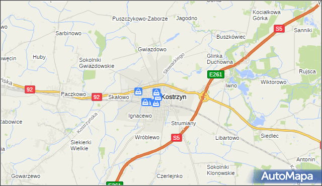 mapa Kostrzyn powiat poznański, Kostrzyn powiat poznański na mapie Targeo