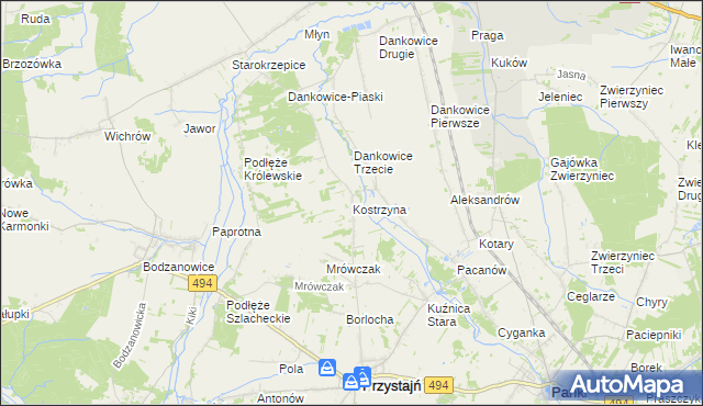 mapa Kostrzyna gmina Przystajń, Kostrzyna gmina Przystajń na mapie Targeo