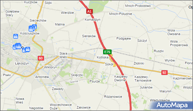 mapa Kotliska gmina Kutno, Kotliska gmina Kutno na mapie Targeo