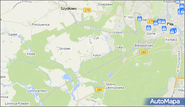 mapa Kotuń gmina Szydłowo, Kotuń gmina Szydłowo na mapie Targeo